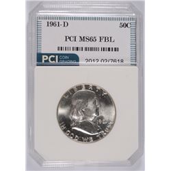 1961-D FRANKLKIN HALF DOLLAR, PCI MS-65 FBL  TRENDS FOR $600.00