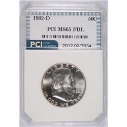 1962-D FRANKLIN HALF DOLLAR, PCI MS-65 FBL TRENDS FOR $500.00