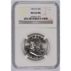 1963-D FRANKLIN HALF DOLLAR, NGC MS-64 FBL