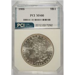 1886 MORGAN SILVER DOLLAR, PCI MS-66 SUPERB WHITE COIN