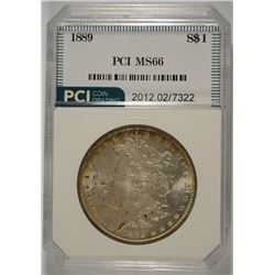 1889 MORGAN SILVER DOLLAR, PCI MS-66  COLOR ON RIM