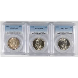 LOT OF ( 3 ) 1955 FRANKLIN HALF DOLLARS, PCGS MS-64