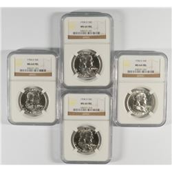 LOT OF ( 4 ) 1958-D FRANKLIN HALF DOLLARS, NGC MS-64 FBL TOUGH!!