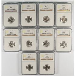 LOT OF ( 10 ) 1956 ROOSEVELT DIMES, NGC MS-66
