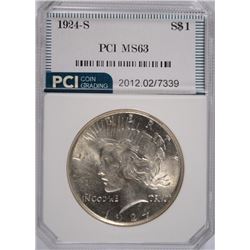 1924-S PEACE SILVER DOLLAR, PCI MS-63  WHITE
