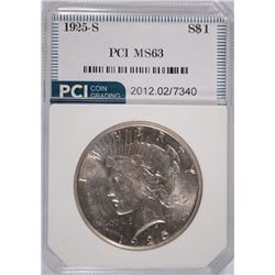 1925-S PEACE SILVER DOLLAR, PCI MS-63
