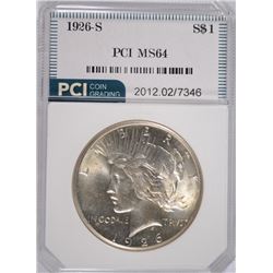 1926-S PEACE SILVER DOLLAR, PCI MS-64 WHITE