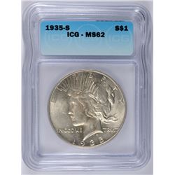 1935-S PEACE SILVER DOLLAR, ICG MS-62