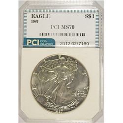 1987 AMERICAN SILVER EAGLE, PCI MS-70 PERFECT RARE! BOOKS FOR $2500.00