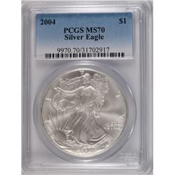 2004 AMERICAN SILVER EAGLE, PCGS MS-70 PERFECT!