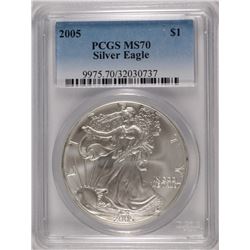 2005 AMERICAN SILVER EAGLE, PCGS MS-70 RARE LISTS IN PCGS PRICE GUIDE AT $700.00