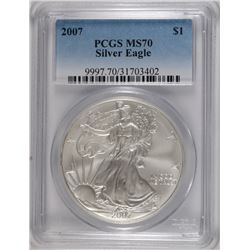 2007 AMERICAN SILVER EAGLE, PCGS MS-70 PERFECT!