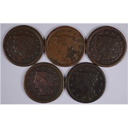 (5) 1848 LARGE CENTS