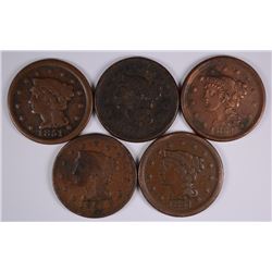 (5) 1851 LARGE CENTS