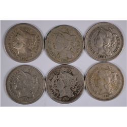 (6) THREE CENT NICKELS (66, 67, 68, 69, 72, 81)