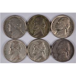 (6) JEFFERSON NICKELS (39, 42-P, 42-S, 43-P, 45-P, 45-S)