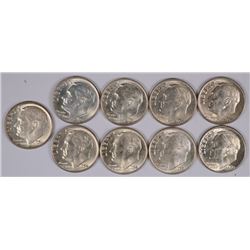 (9) ROOSEVELT DIMES (50, 2-51, 2-53-D, 4-54-D)