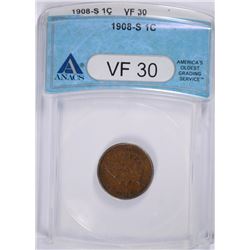 1908-S INDIAN HEAD CENT ANACS VF-30