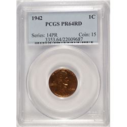 1942 PROOF LINCOLN CENT PCGS PR-64 RED !!!