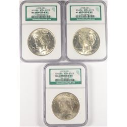 (3) 1923 PEACE DOLLAR'S (BINION PRESTIGE SET) NGC MS-63, 64, 65