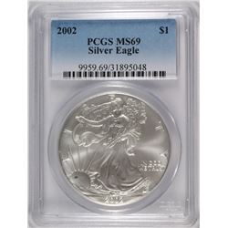 2002 AMERICAN SILVER EAGLE, PCGS MS-69