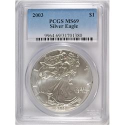 2003 AMERICAN SILVER EAGLE, PCGS MS-69