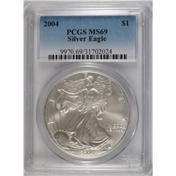 2004 AMERICAN SILVER EAGLE, PCGS MS-69