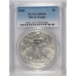 2006 AMERICAN SILVER EAGLE, PCGS MS-69