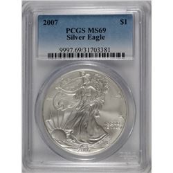 2007 AMERICAN SILVER EAGLE, PCGS MS-69