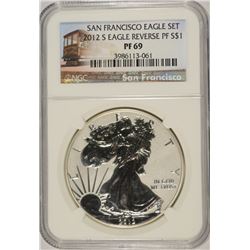 2012-S AMERICAN SILVER EAGLE REVERSE PROOF, NGC  PROOF-69 TROLLEY LABEL