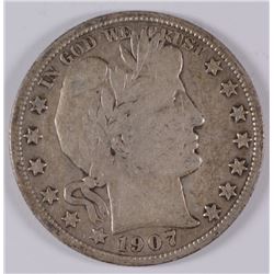 1907 BARBER HALF DOLLAR, VF