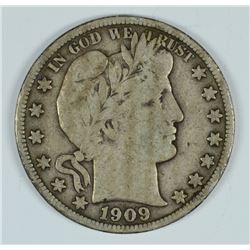 1909-S BARBER HALF DOLLAR, VF