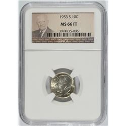 1953-S ROOSEVELT DIME, NGC MS-66 FULL TORCH,