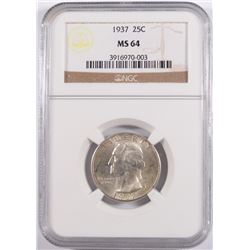 1937 WASHINGTON QUARTER, NGC MS-64