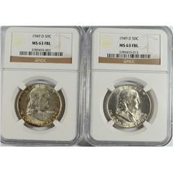 LOT OF ( 2 ) 1949-D FRANKLIN HALF DOLLARS, NGC MS-63 FBL