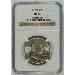 1949-S FRANKLIN HALF DOLLAR, NGC MS-63