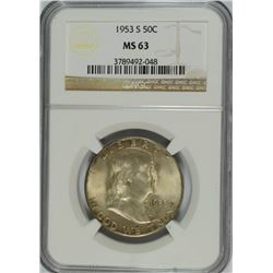 1953-S FRANKLIN HALF DOLLAR, NGC MS-63