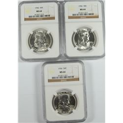 ( 3 )1956 FRANKLIN HALF DOLLARS, NGC MS-64