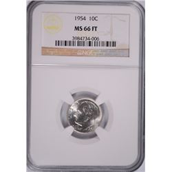 1954 ROOSEVELT DIME, NGC MS-66 FULL TORCH