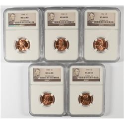 LOT OF ( 5 ) 1944 LINCOLN CENTS, NGC  MS-66 RED
