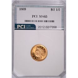 1889 $2.50 LIBERTY GOLD, PCI MS-65 GEM!