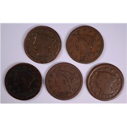 (5) 1847 LARGE CENTS