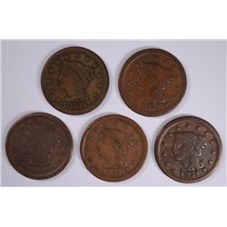 (5) 1851 LARGE CENTS