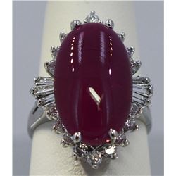 Ruby Cabochon   12.32 ctw Diamond Cocktail Ring14KW