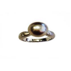 Diamond 0.06 ct & Natural South Sea Brown  Pearl @10.4mm 14K WG Ring