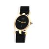 Lady's Cartier Argent Yellow Gold Must 21 Watch. Black Dial. Black Leather Band