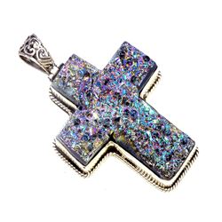 Sterling Silver .925 Druzy Cross Pendant