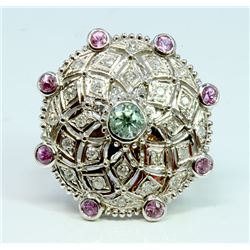 Paraiba Tourmaline 0.55 ct & Pink  Sapphire 0.78 ct & Dia 0.46 ct Ring 10.29 gr 14K White Gold