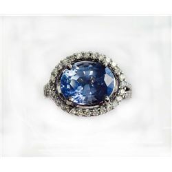 BLUE SAPPHIRE OVAL 4.21CT, 14K W/G RING 5.26GRAM / DIAMOND RD 0.30CT