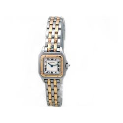 Lady's Cartier 18k Gold & Stainless Steel Panthere Watch. Silver Roman Numeral Dial. 18k Yellow Gold